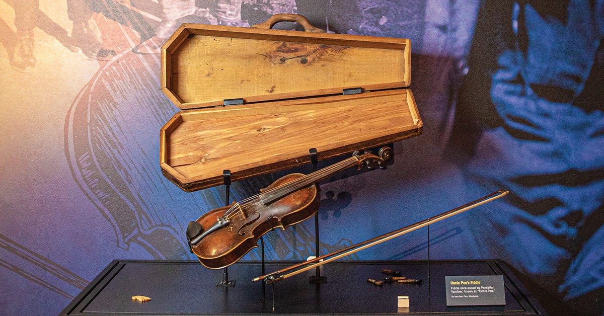 Fiddle on display at Bluegrass Music and Hall of Fame and Museum
