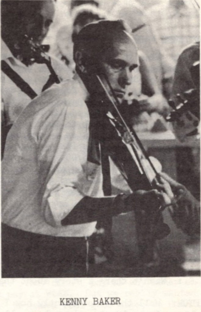 Newspaper clipping of Kenny Baker playing the fiddle.