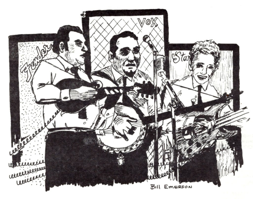 Black and white cartoon drawing of the Osborne Brothers.