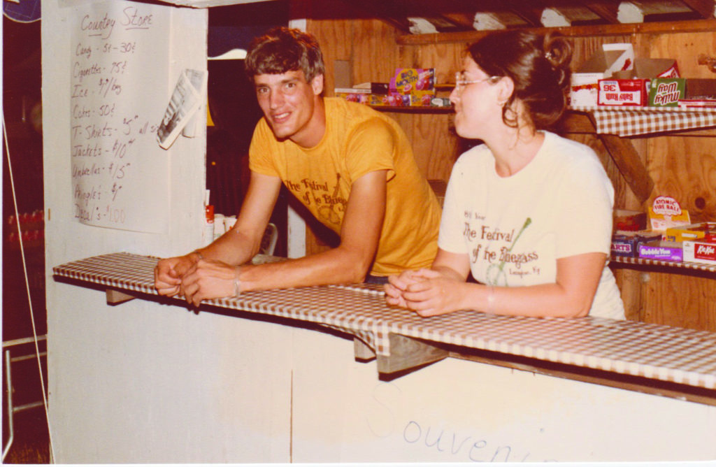 Bob and Jen working at a concession stand together