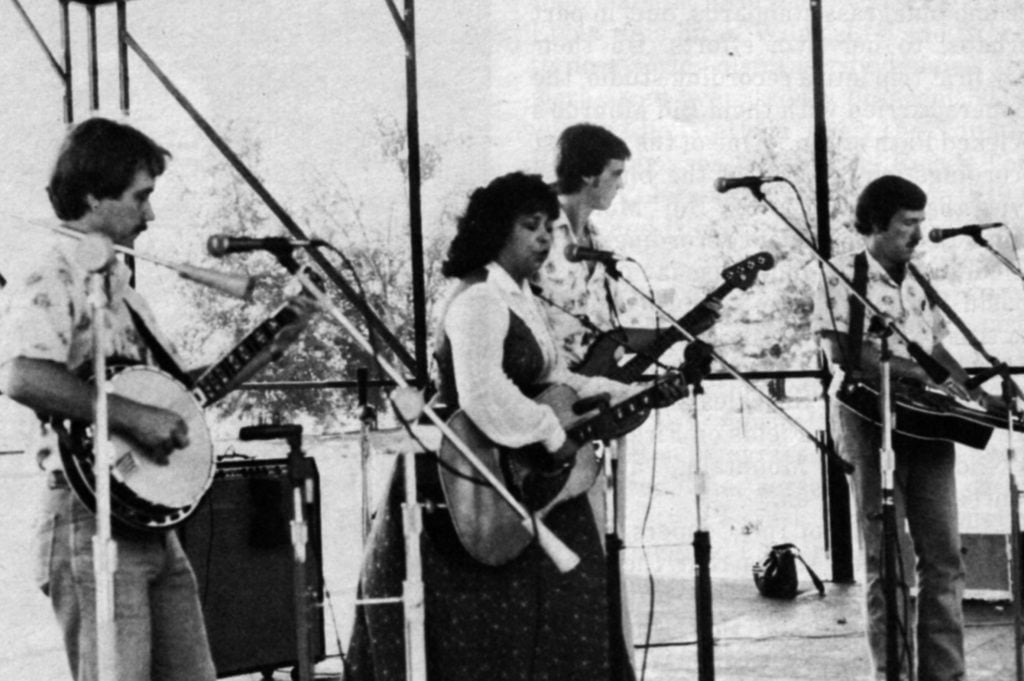 Wilma Lee Cooper and the Clinch Mountain Clan (Left to Right): Marty Lanham, Wilma Lee Cooper, Terry Smith, and Gene Wooten. Fall 1981.