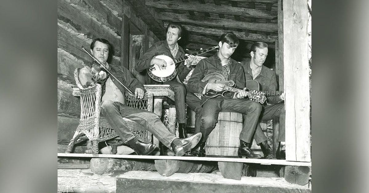 Larry Rice with J.D. Crowe and the Kentucky Mountain Boys—Left to right) Bobby Sloane, J.D. Crowe, Larry Rice, Doyle Lawson. photo by Jack A. Cobb